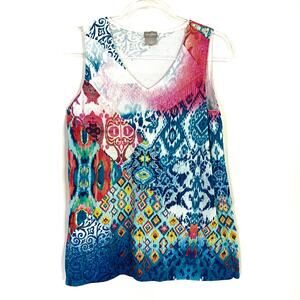 Chico's Patterned Tank Top V-Neck Cotton Nylon Womens Chicos 1/ US Medium